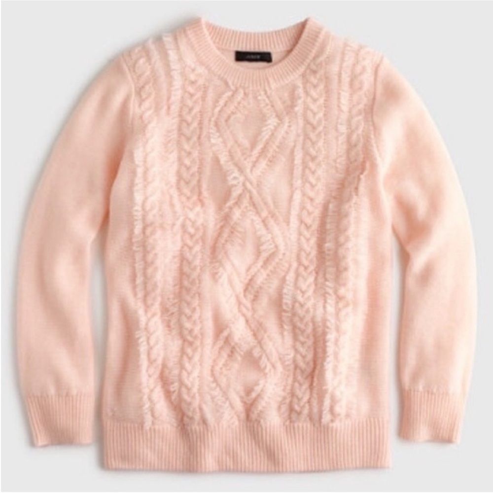 J Crew Cable Knit Crewneck Fringe Merino Wool 192